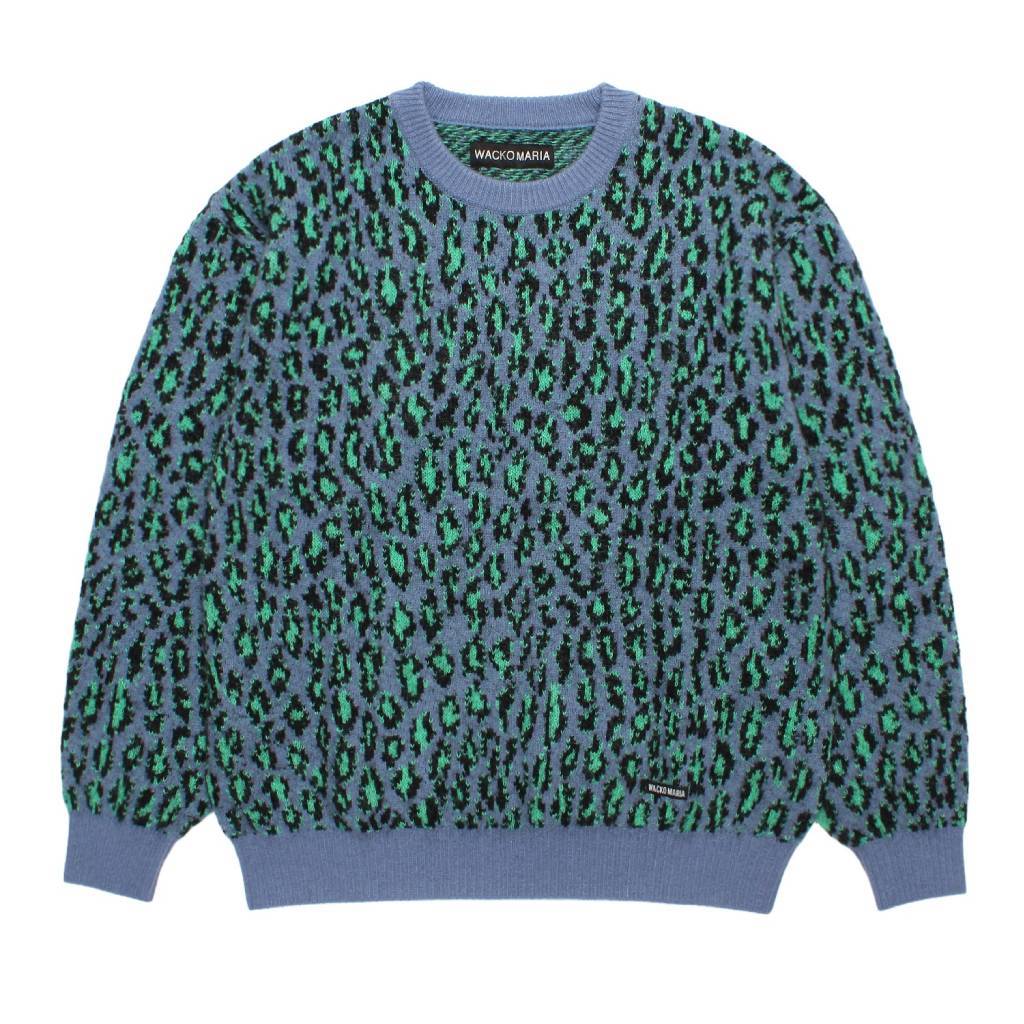 LEOPARD MOHAIR JACQUARD CREW NECK SWEATER #BLUE [26FW-WMK-KN16]