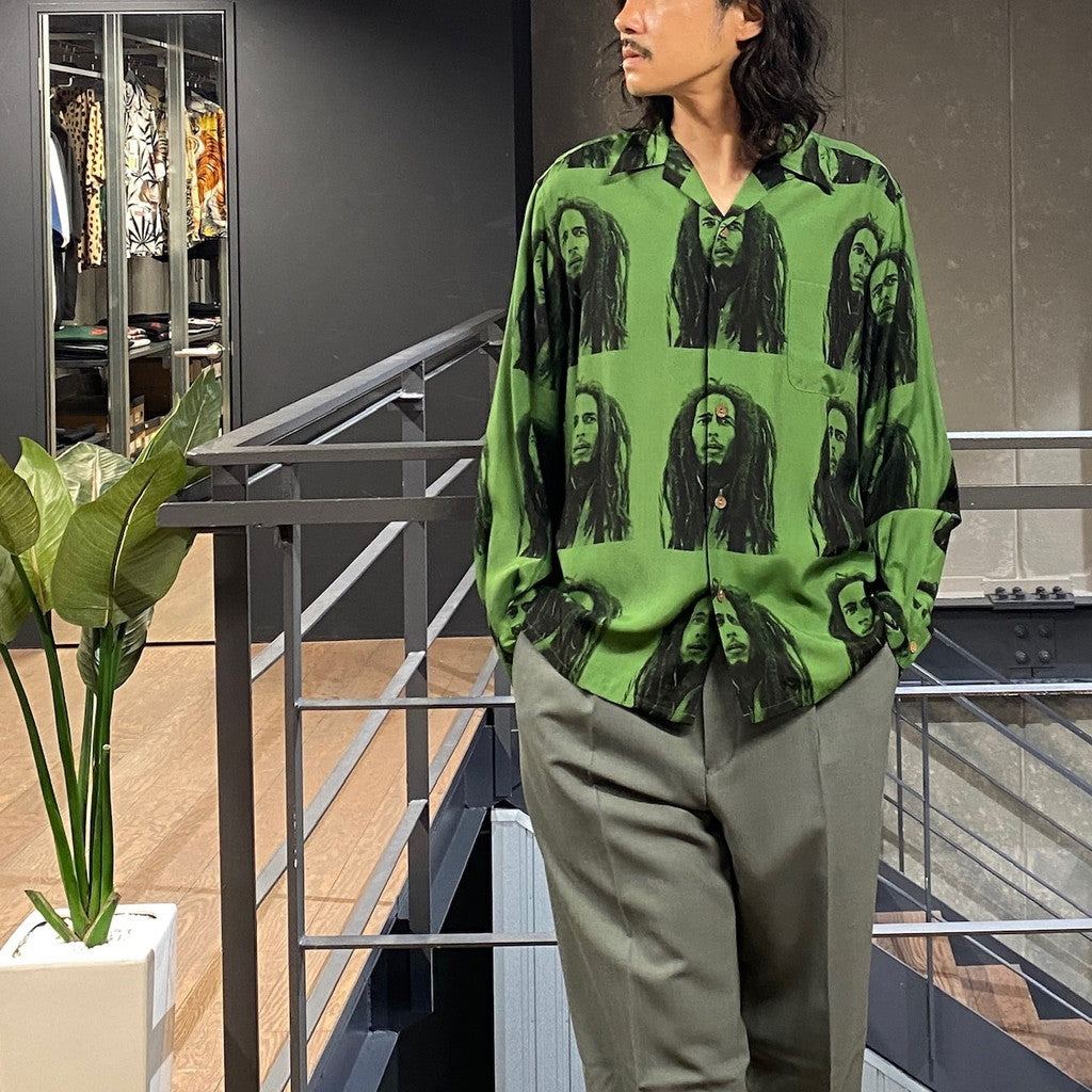 BOB MARLEY | HAWAIIAN SHIRT L/S -TYPE 2- #GREEN [BOBMARLEY-WM-HI06] - M