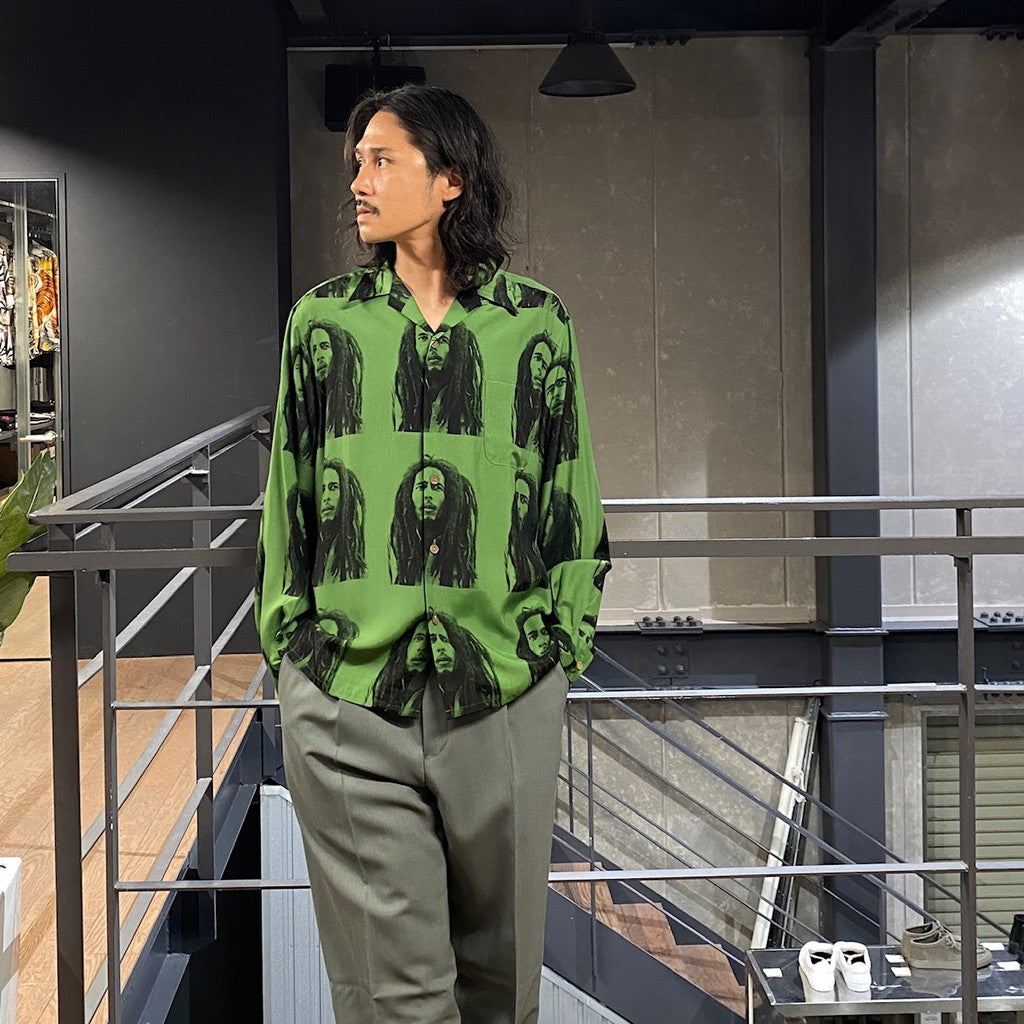 BOB MARLEY | HAWAIIAN SHIRT L/S -TYPE 2- #GREEN [BOBMARLEY-WM-HI06]