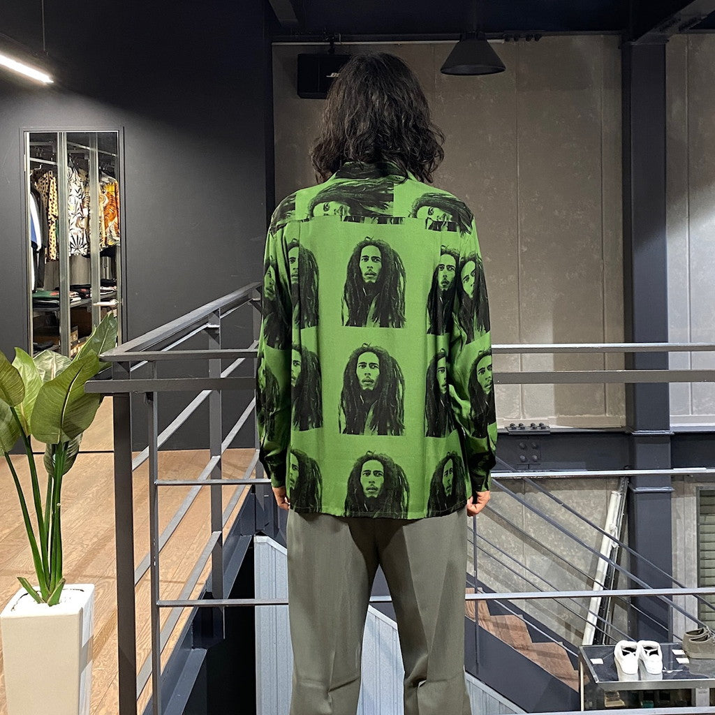 BOB MARLEY | HAWAIIAN SHIRT L/S -TYPE 2- #GREEN [BOBMARLEY-WM-HI06]