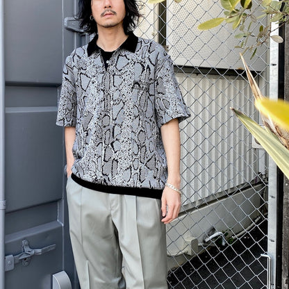 蟒蛇纹针织 POLO 衫 #灰色 [24SS-WMK-KN11]