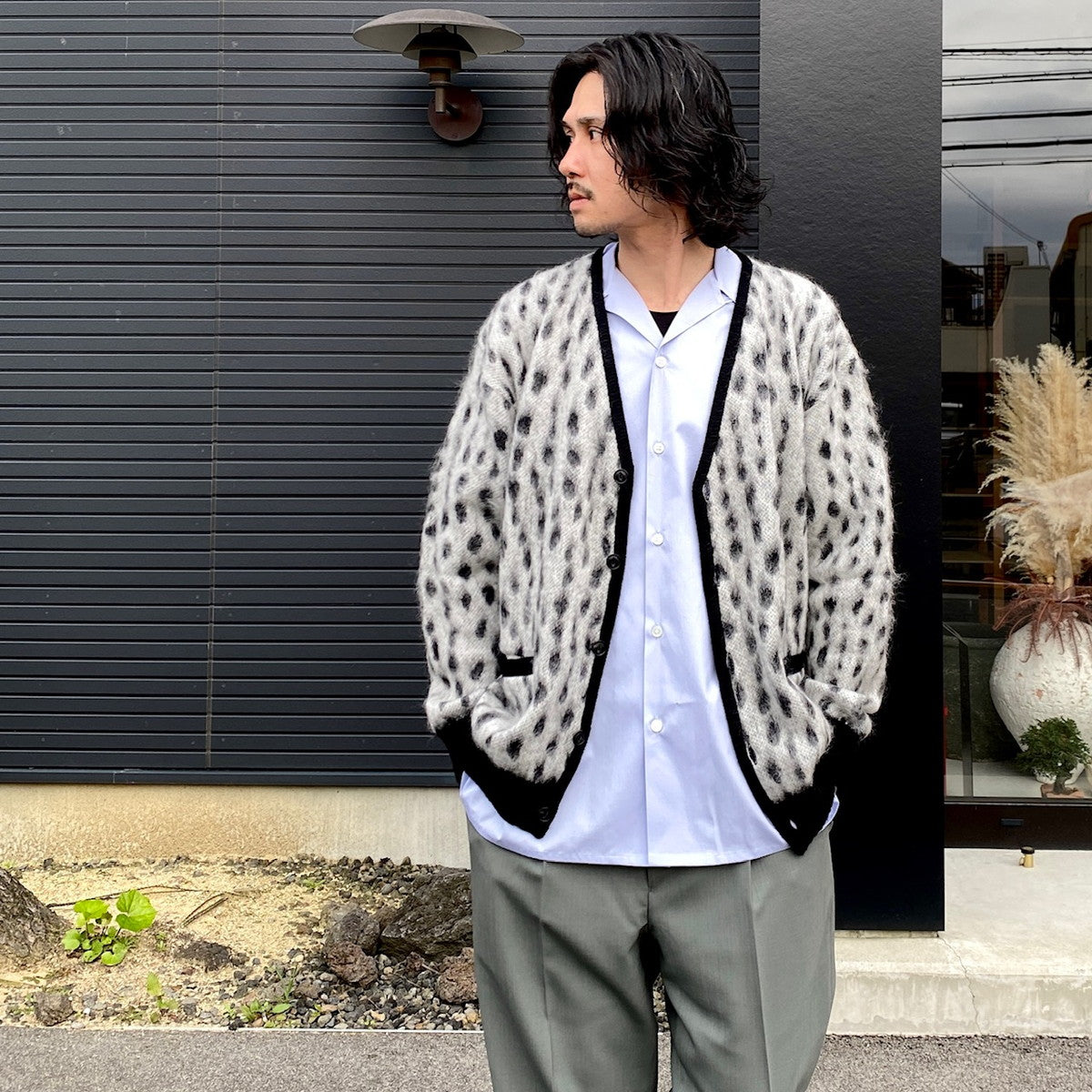 豹紋馬海毛開襟衫 #白色 [24SS-WMK-KN09]