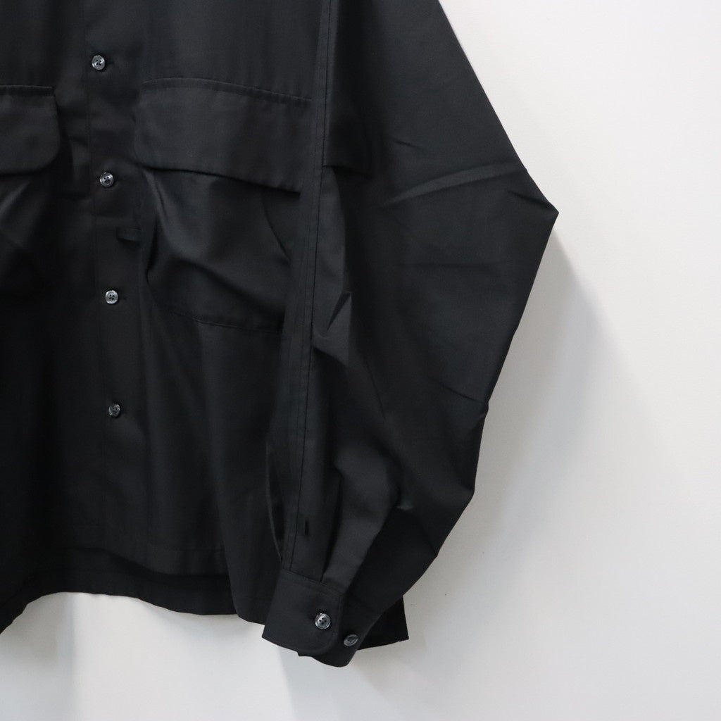 TECH SPORTS OPEN COLLAR SHIRT L/S SOLID #BLACK [BE-82026W]