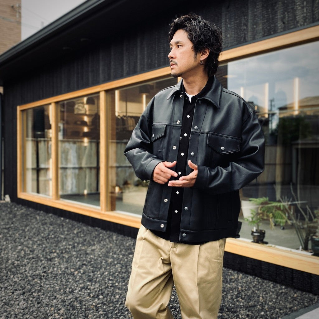LEATHER TRUCKER JACKET ( TYPE-2 ) #BLACK [25FWE-WMO-BL02]