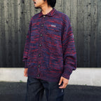 MIX KNIT CATDIGAN WITH BADGE #BLUE×BLACK×RED [CCC-263KN002]