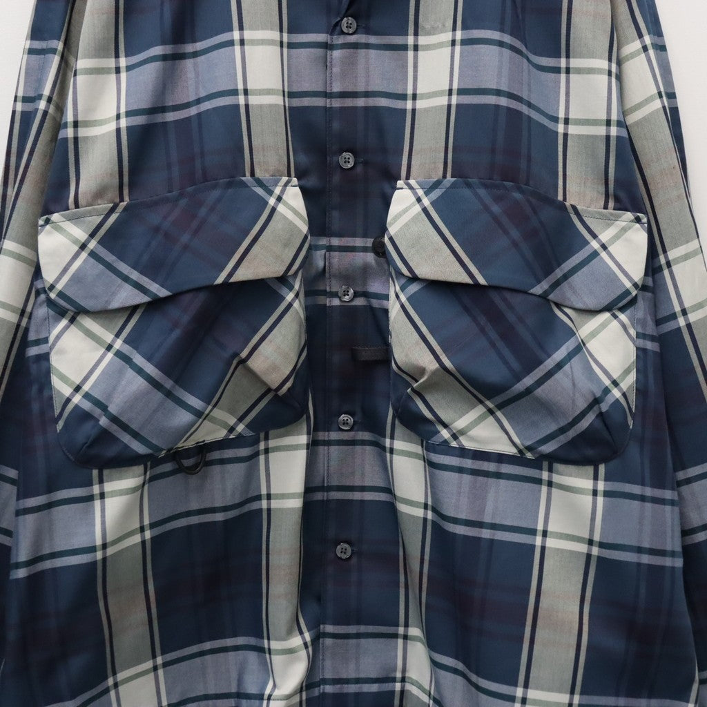 TECH SPORTS OPEN COLLAR SHIRT L/S BIG TARTAN #NAVY [BE-81026W]
