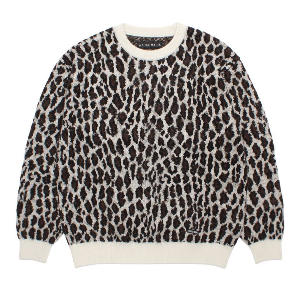LEOPARD MOHAIR JACQUARD CREW NECK SWEATER #WHITE [26FW-WMK-KN16]