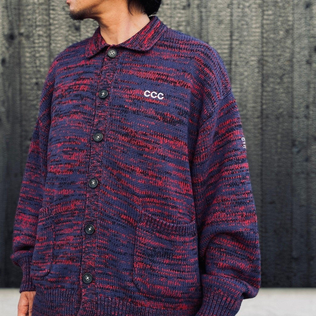 MIX KNIT CATDIGAN WITH BADGE #BLUE×BLACK×RED [CCC-263KN002]