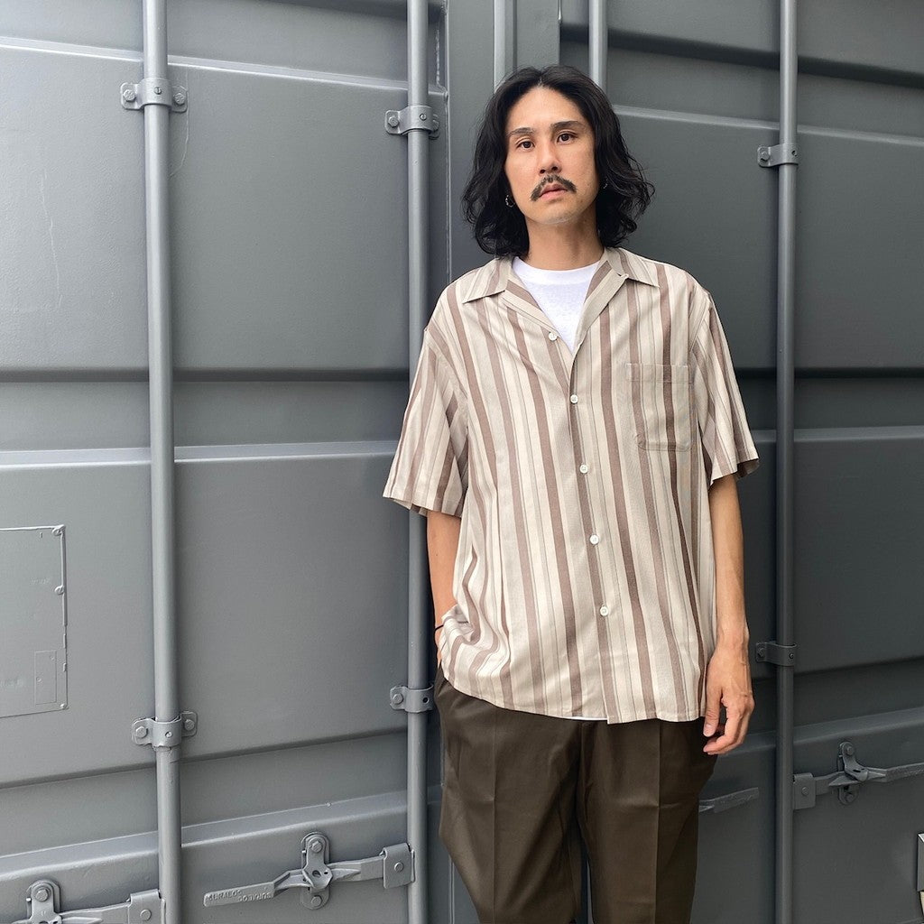 STRIPED OPEN COLLAR SHIRT S/S -TYPE 2- #GRAY [24SS-WMS-OC09]