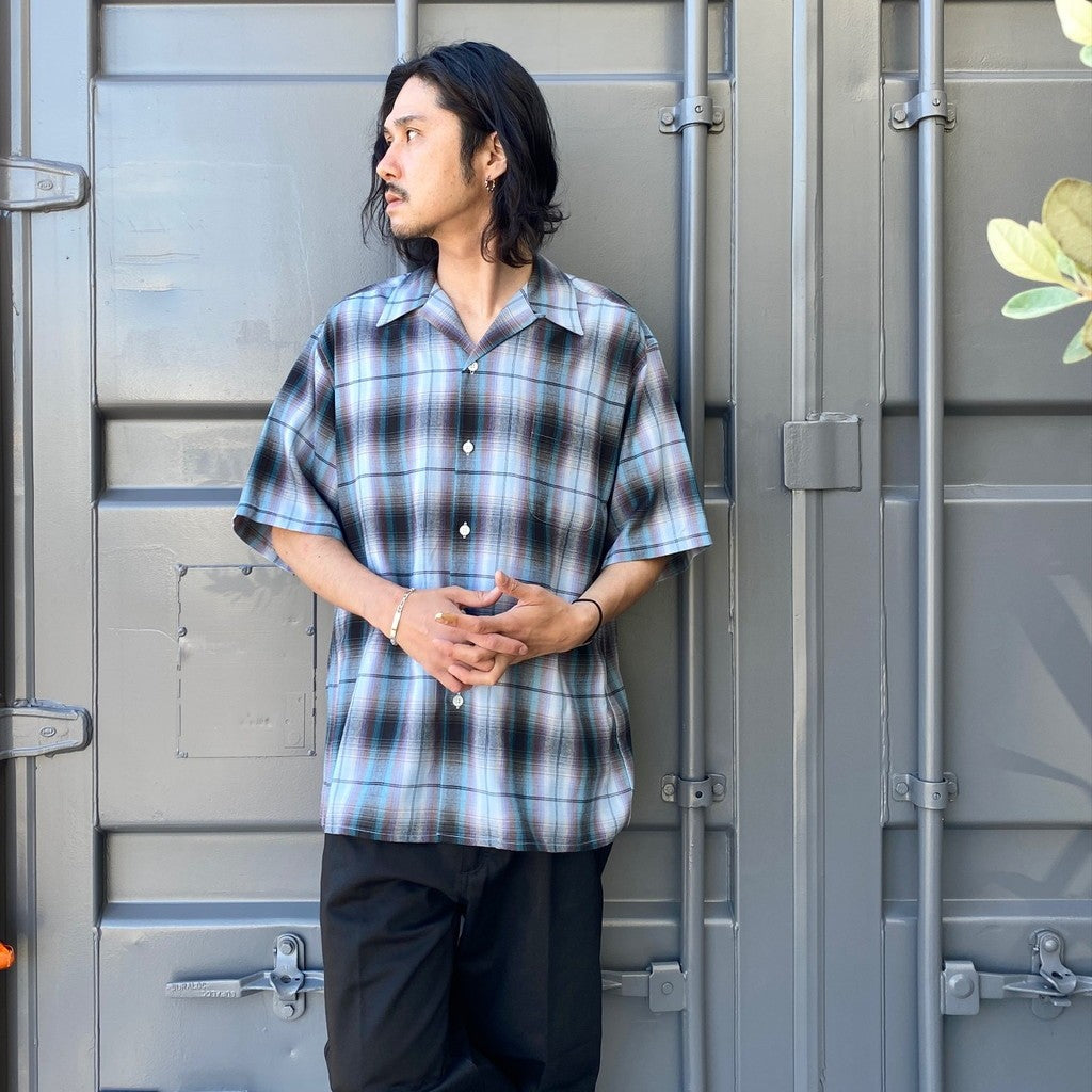 OMBRE CHECK OPEN COLLAR SHIRT S/S -TYPE 2- #BLUE [24SS-WMS-OC11]