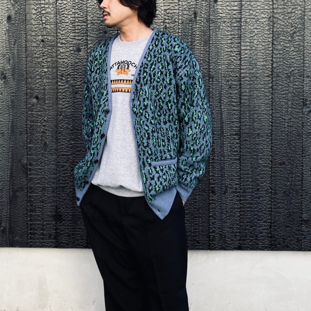 LEOPARD MOHAIR JACQUARD CARDIGAN #BLUE [26FW-WMK-KN17]