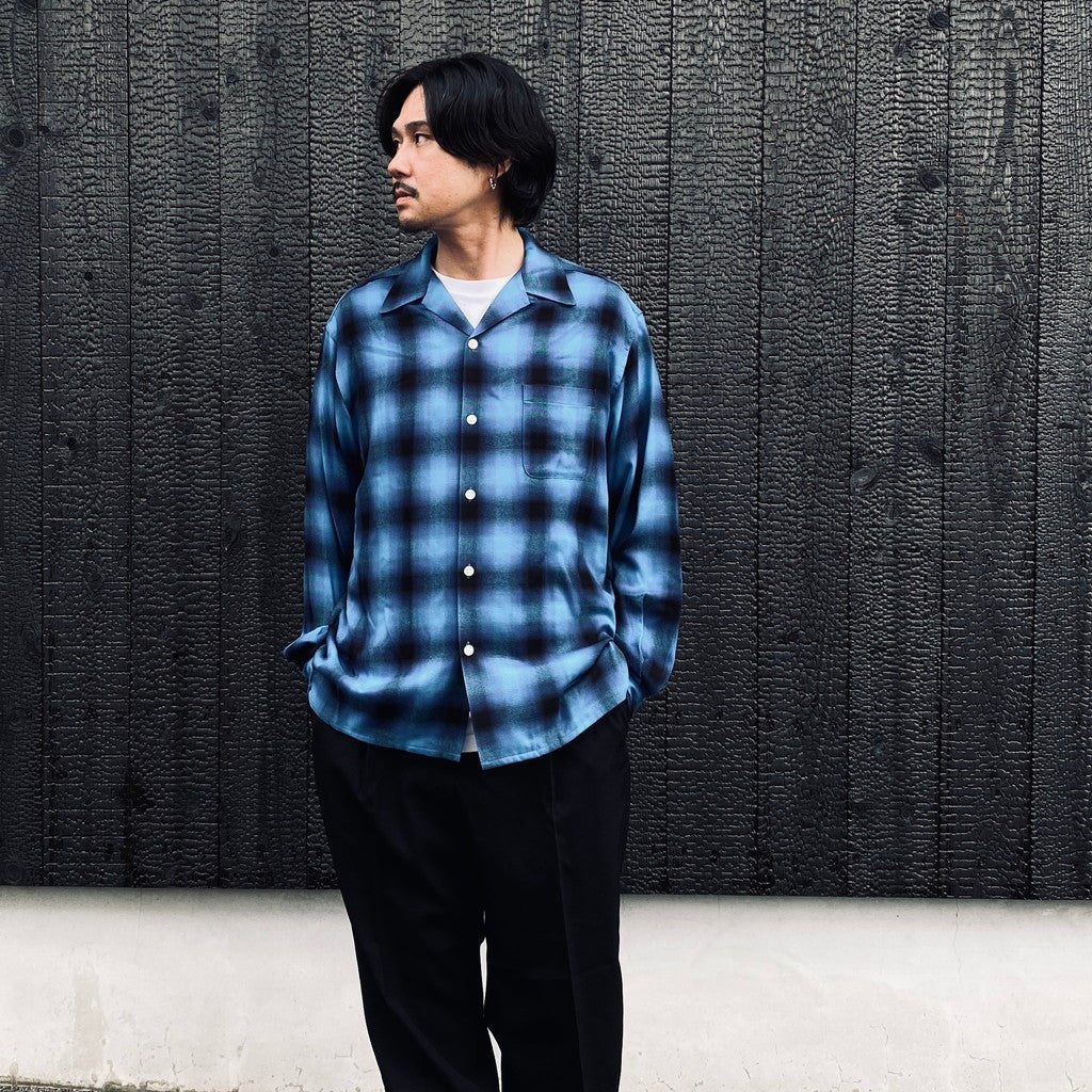 OMBRE CHECK OPEN COLLAR SHIRT L/S ( TYPE-5 ) #BLUE [26FW-WMS-OC08]