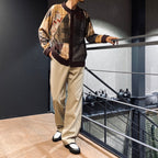 瘋狂圖案針織開襟衫#棕色 [SC2320-KN09]