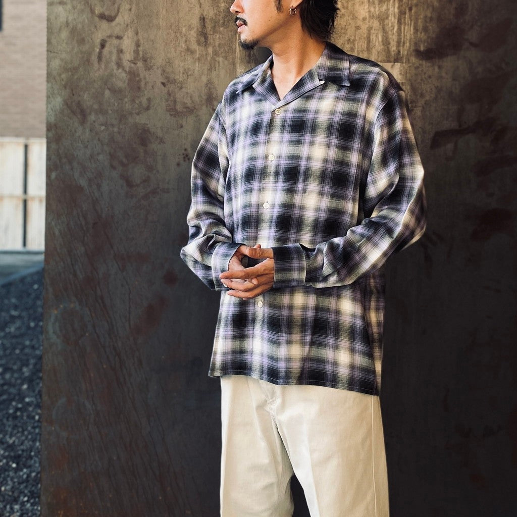 OMBRE CHECK OPEN COLLAR SHIRT L/S ( TYPE-1 ) #PURPLE [25FW-WMS