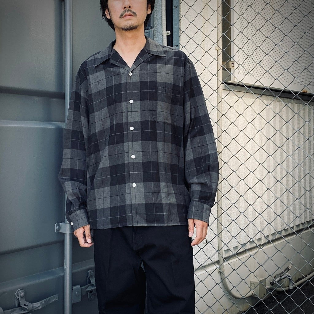 漸層格紋開領長袖襯衫 #灰色 [25FWE-WMS-OC01]