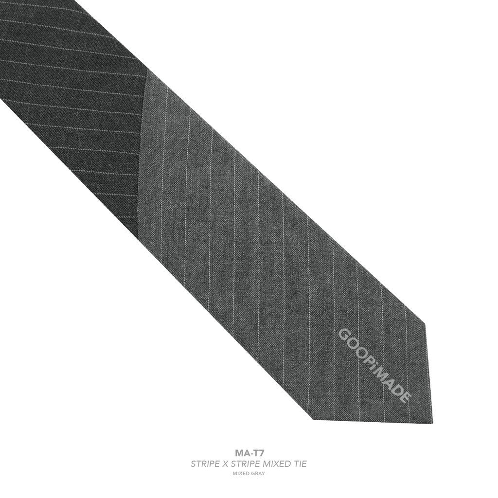 "MA-T7" 條紋 x 條紋混搭領帶 #MIXED GRAY [GOOPI-25SS-JUN-03]