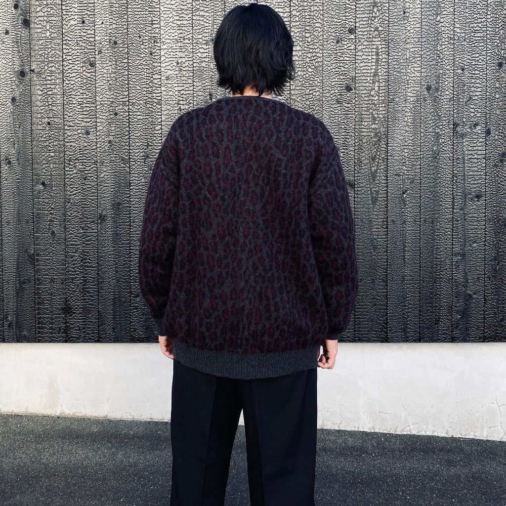 LEOPARD MOHAIR JACQUARD CARDIGAN #CHARCOAL [26FW-WMK-KN17]