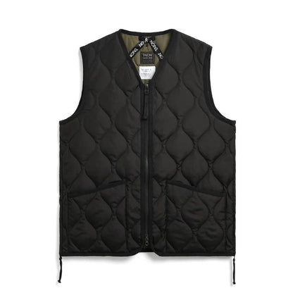 MILITARY W-ZIP V NECK DOWN VEST #BLACK [TAION-001ZML-1]