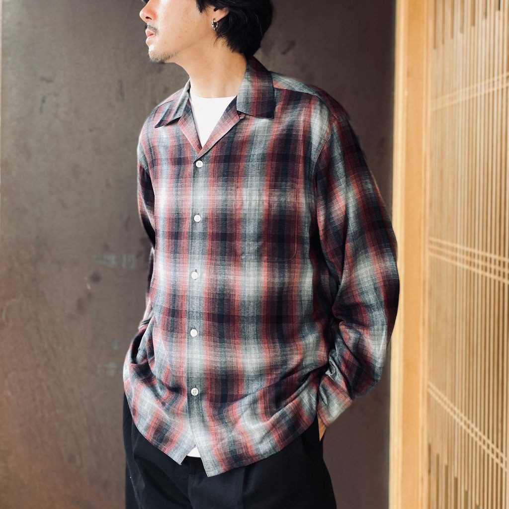 OMBRE CHECK OPEN COLLAR SHIRT L/S ( TYPE-1 ) #RED [26FWE-WMS-OC01]