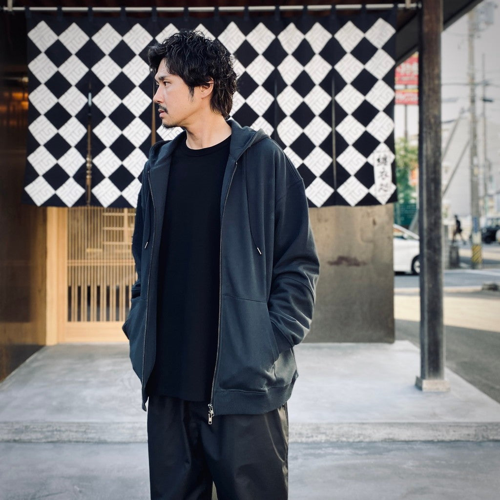 BIO WASHED EASY HOODIE ZIP UP #ASH CHARCOAL [HOD25AWSWEHZU]