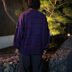 MIX KNIT CATDIGAN WITH BADGE #BLUE×BLACK×RED [CCC-263KN002]