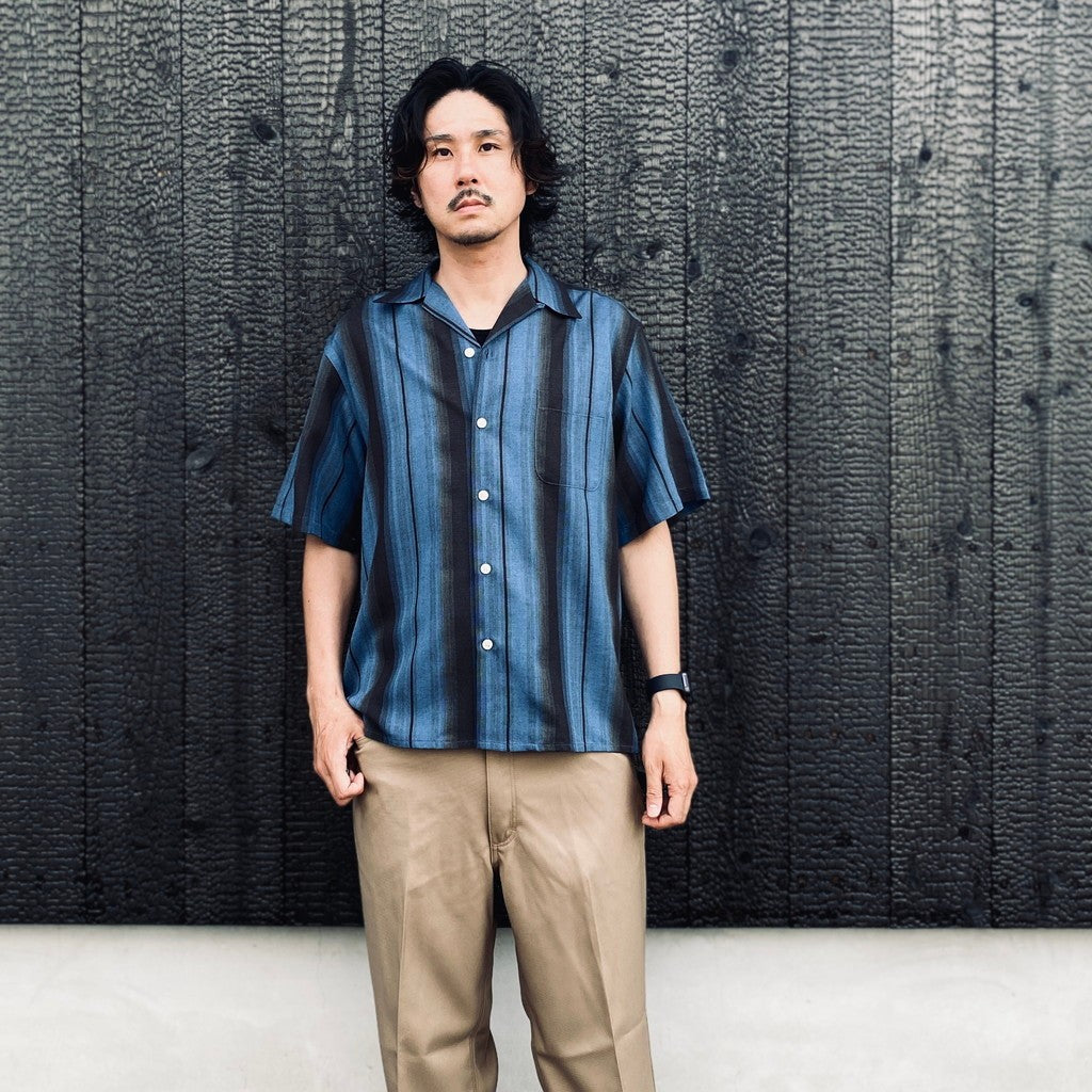 OMBRE STRIPED OPEN COLLAR SHIRT S/S #BLUE [26SS-WMS-OC12]