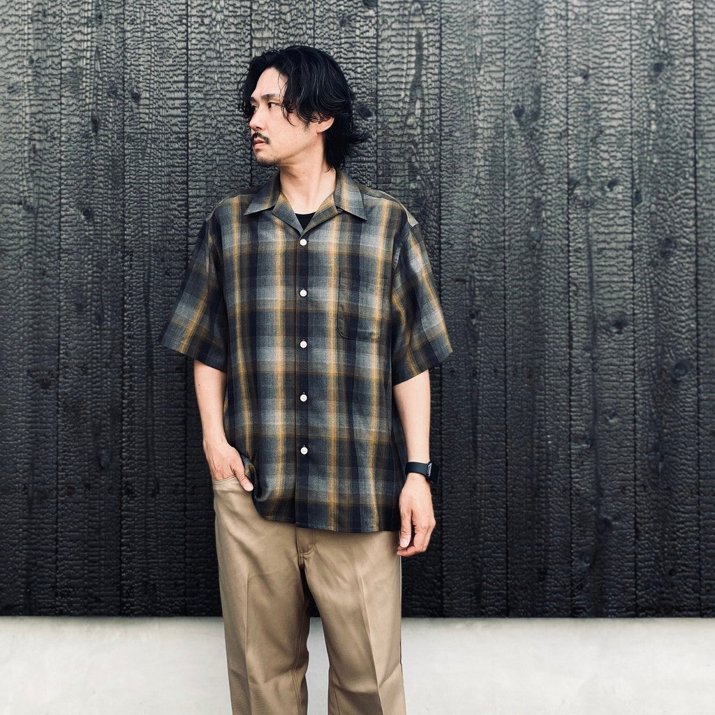 OMBRE CHECK OPEN COLLAR SHIRT S/S ( TYPE-1 ) #GRAY [26SS-WMS-OC09]