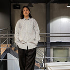 TECH REGULAR COLLAR SHIRT L/S STRIPE #WHITE / NAVY [BE-83024W]