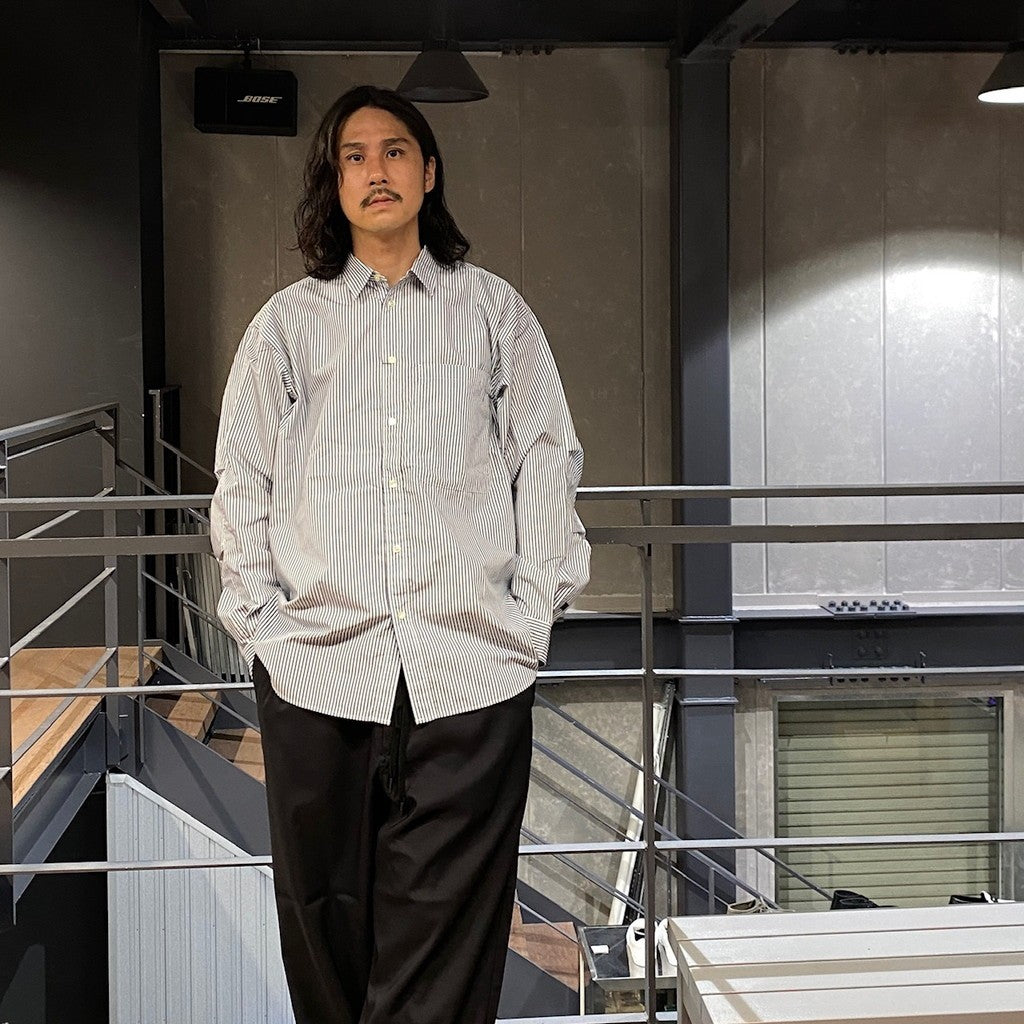 TECH REGULAR COLLAR SHIRT L/S STRIPE #WHITE / NAVY [BE-83024W]