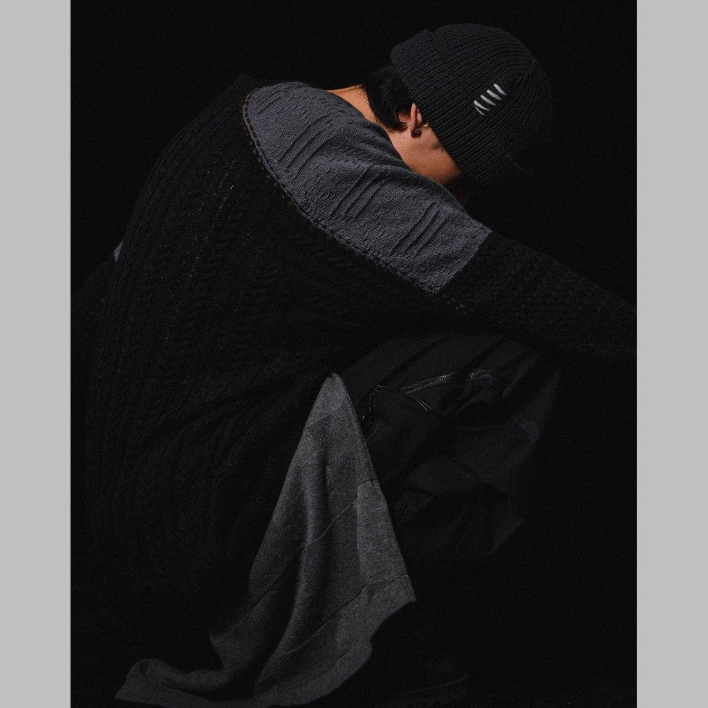 「8SE-03K」 Montage Splicing Knit Sweater #SHADOW [GOOPI-24AW-DEC-05]