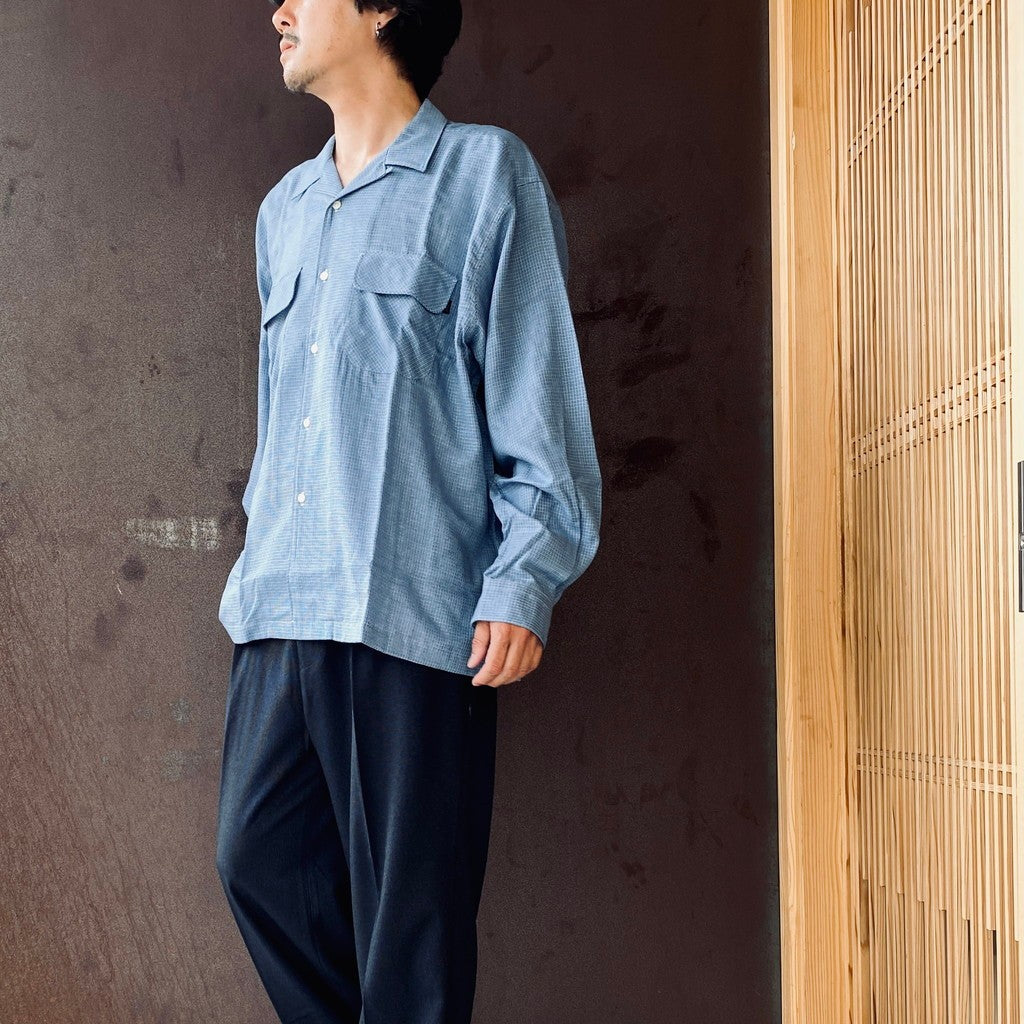 Double Gauze Plaid Open Collar Shirt #Off x Blue [SD26S-SH02]