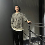 豹紋馬海毛圓領毛衣 #灰色 [24FW-WMK-KN11]