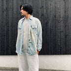 PAINT STAINED CHAMBRAY SHIRT, VENT HOLES #AGED INDIGO [BW252-PSCSV]