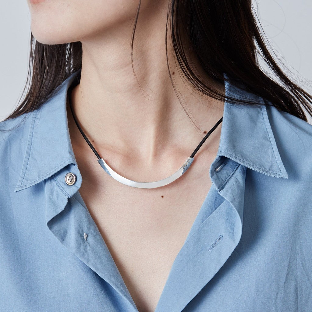 Triangle Leather Necklace -Black- #BLACK/SILVER [XOLN001-45-BLK]