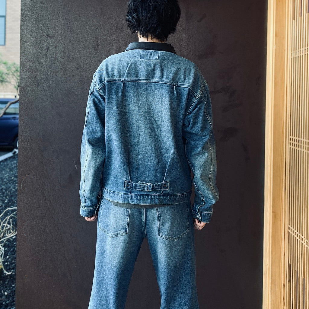 Leather Collar Denim Jacket #Indigo [SD26F-JK01]