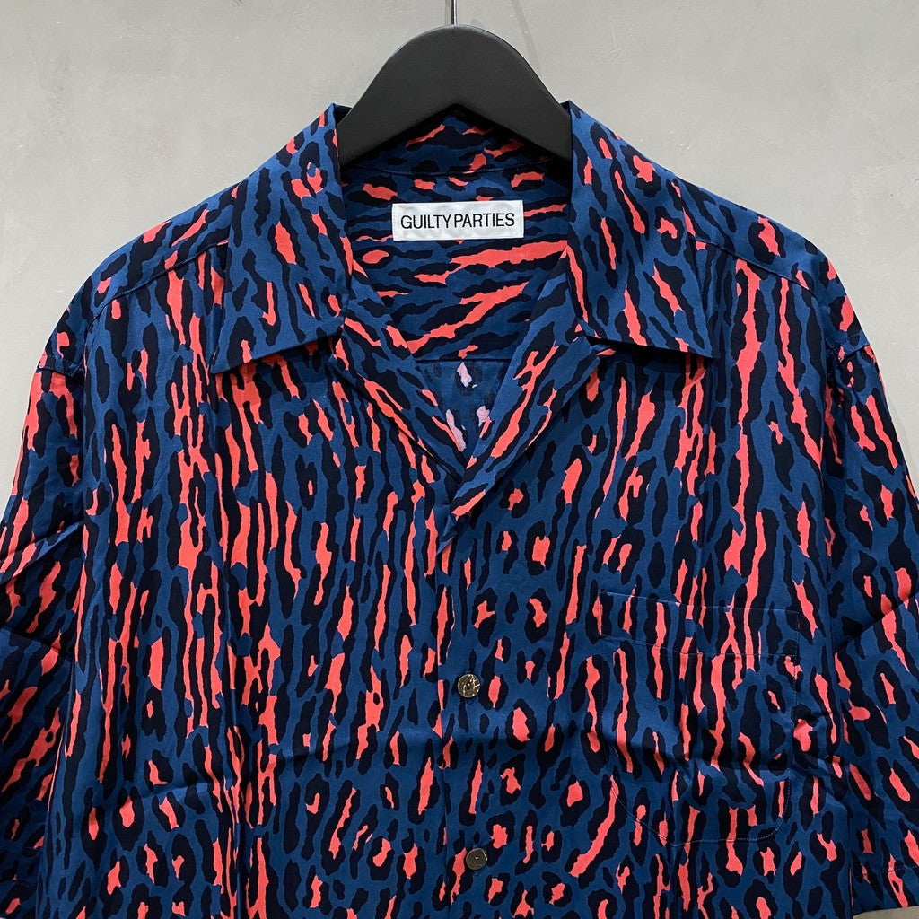 豹紋夏威夷襯衫 短袖 #藍色 [24FWE-WMS-HI01]