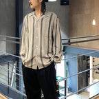 條紋開領長袖襯衫 #灰色 [24FWE-WMS-OC01]