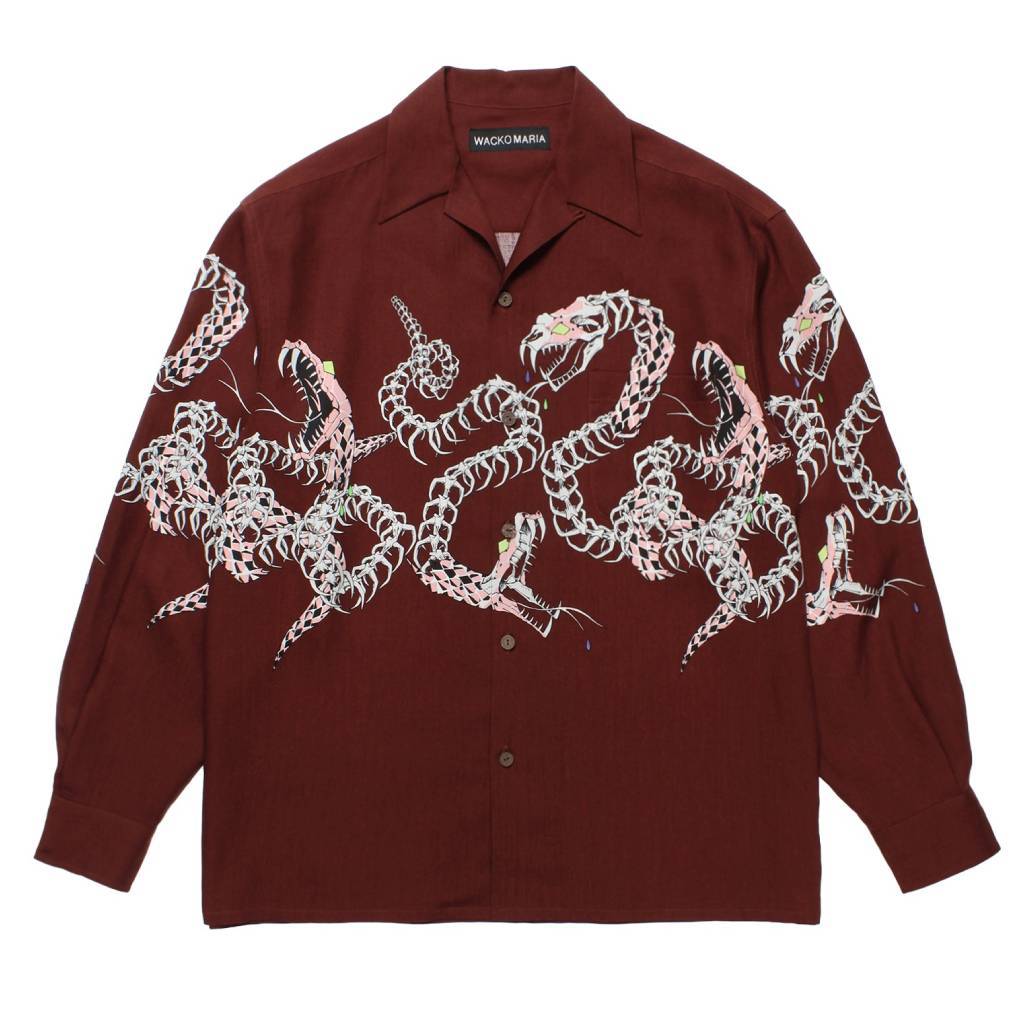 夏威夷長袖襯衫（4 型）#酒紅色 [25FW-WMS-HI04]