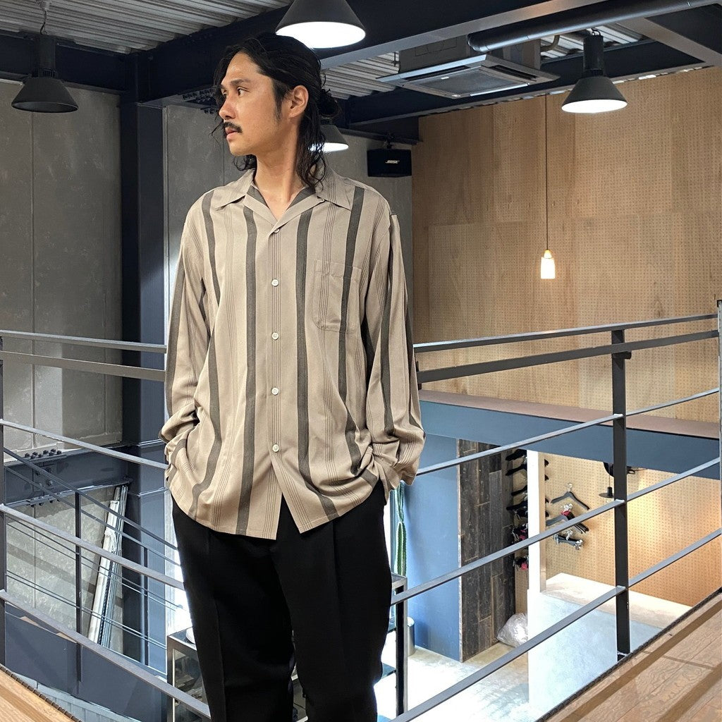 STRIPED OPEN COLLAR SHIRT L/S #GRAY [24FWE-WMS-OC01