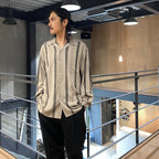 條紋開領長袖襯衫 #灰色 [24FWE-WMS-OC01]