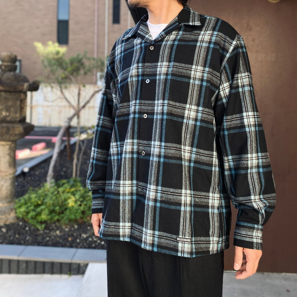 PENDLETON | WOOL OMBRE CHECK OPEN COLLAR SHIRT L/S ( TYPE-3 ) #BLUE / WHITE [26FW-WMS-PE03]