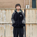 VELOUR PIPING HOODED JKT #Black [FW25-JK10]