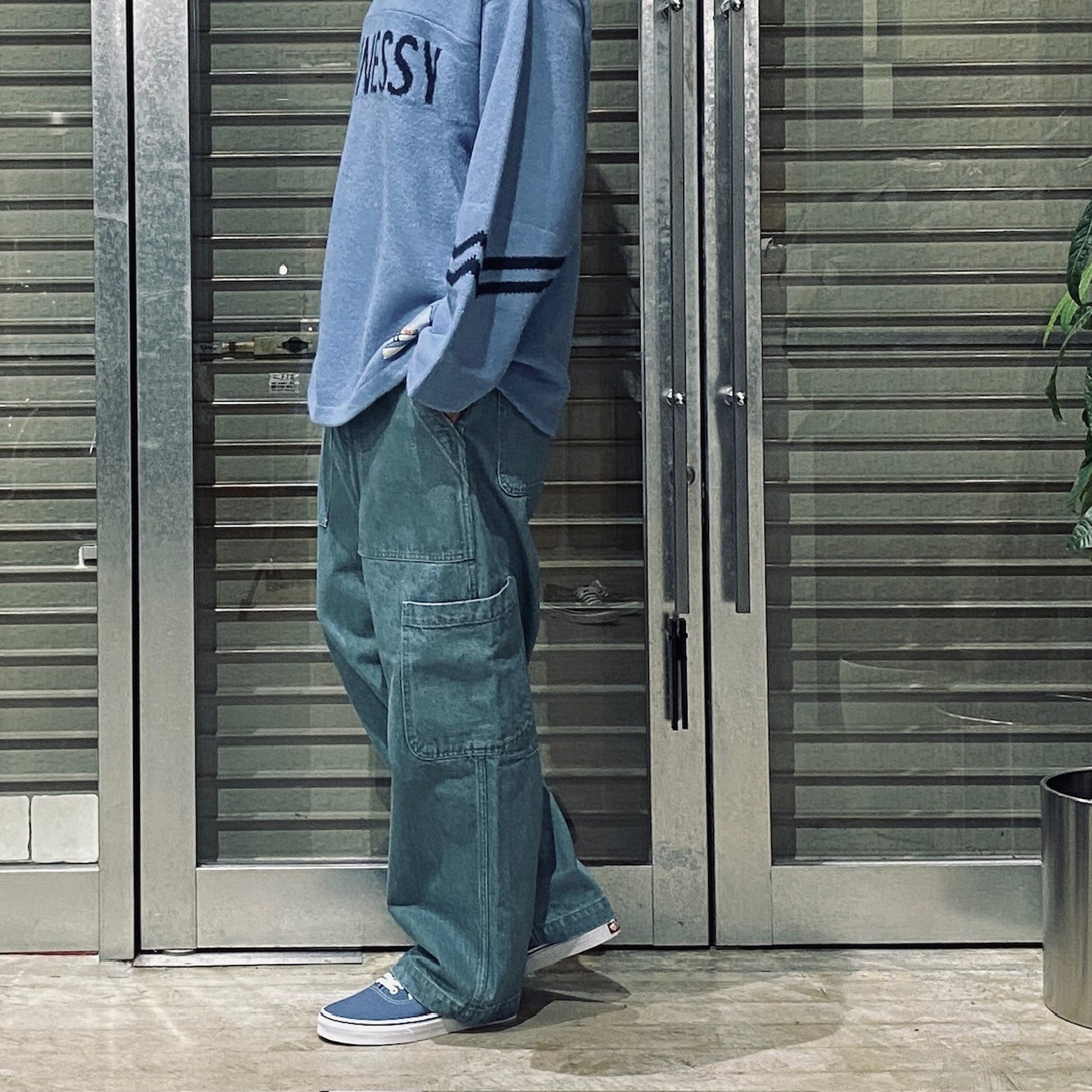 水洗牛仔六口袋工裝褲 #綠色 [SC2420-PN06]