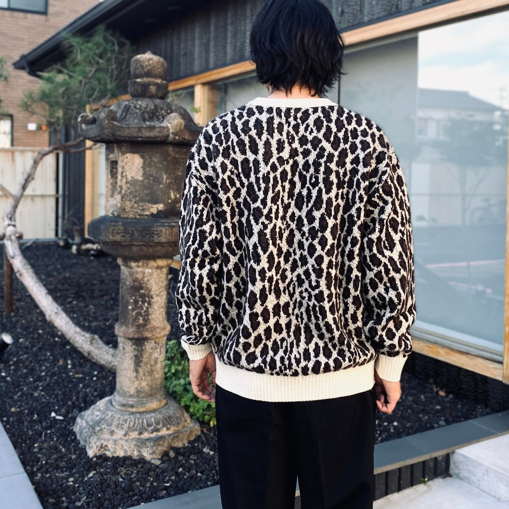 LEOPARD MOHAIR JACQUARD CREW NECK SWEATER #WHITE [26FW-WMK-KN16]