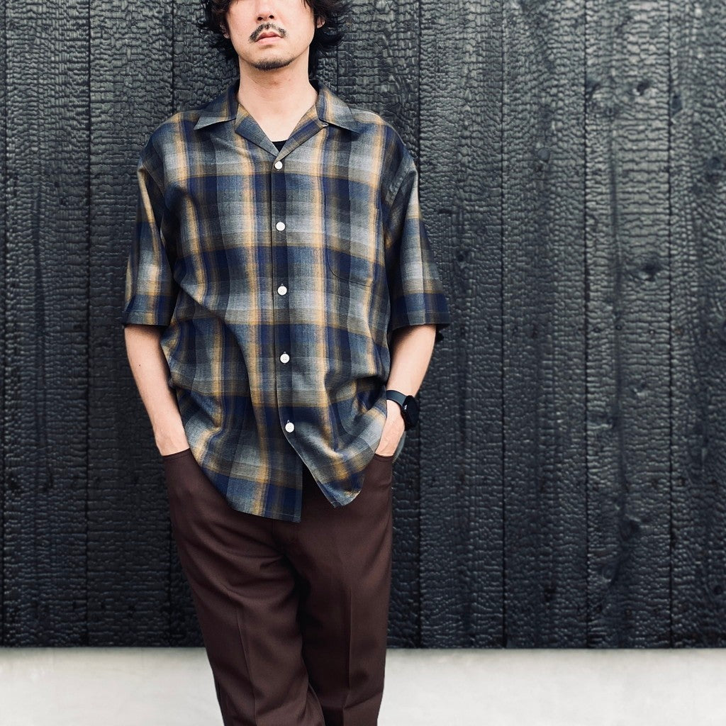 OMBRE CHECK OPEN COLLAR SHIRT S/S ( TYPE-1 ) #BLUE [26SS-WMS-OC09]