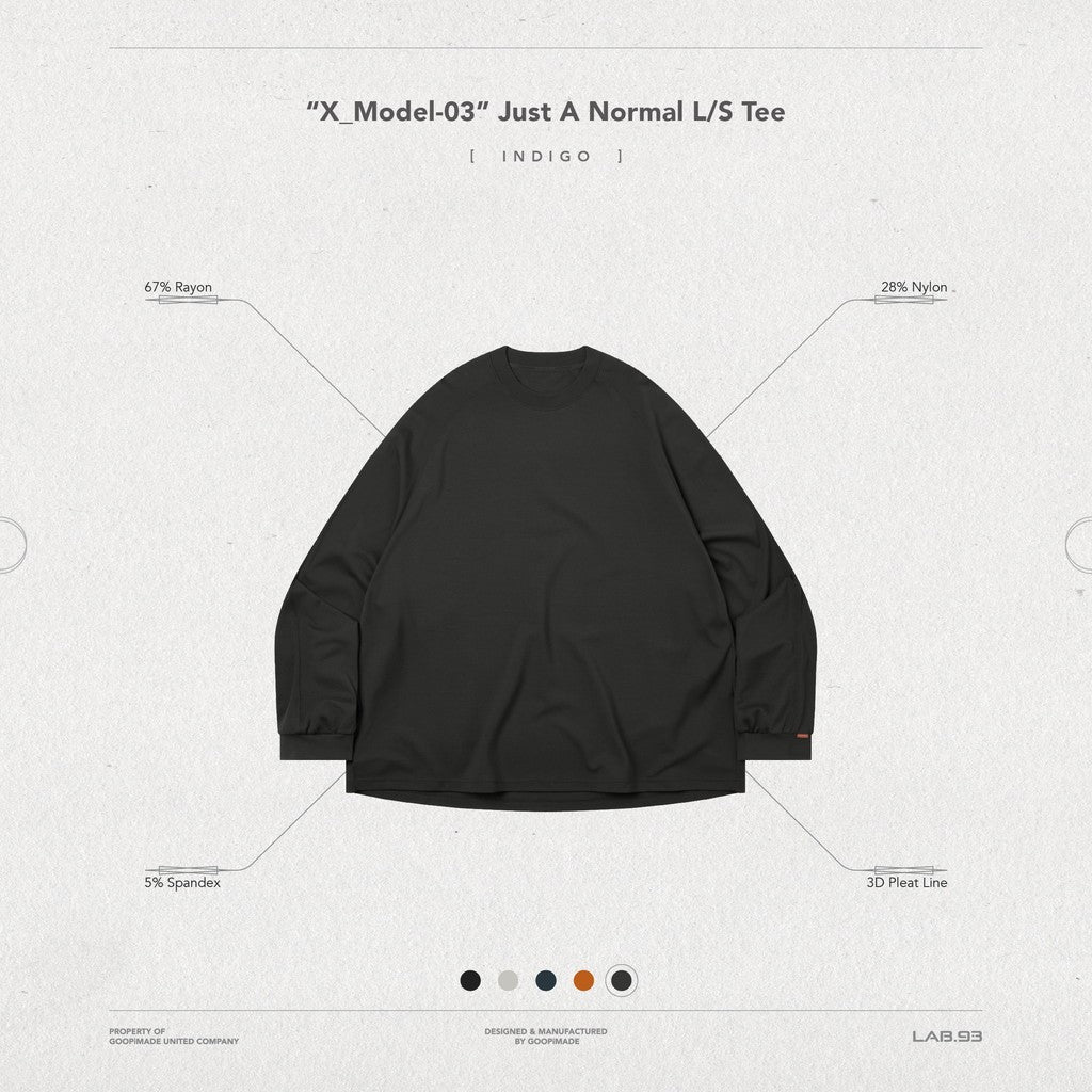 "X_Model-03" 普通長袖T卹 #靛藍 [GOOPI-24AW-NOV-01]