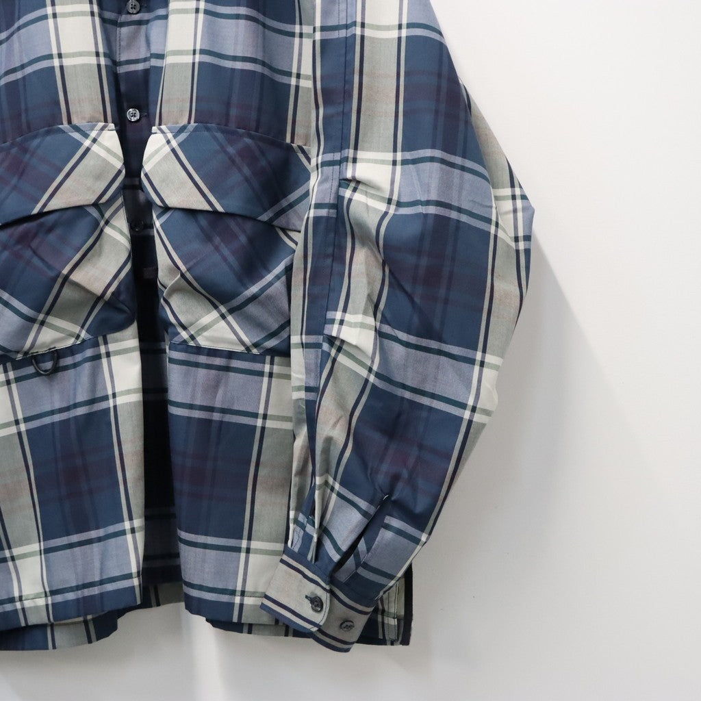 TECH SPORTS OPEN COLLAR SHIRT L/S BIG TARTAN #NAVY [BE-81026W]
