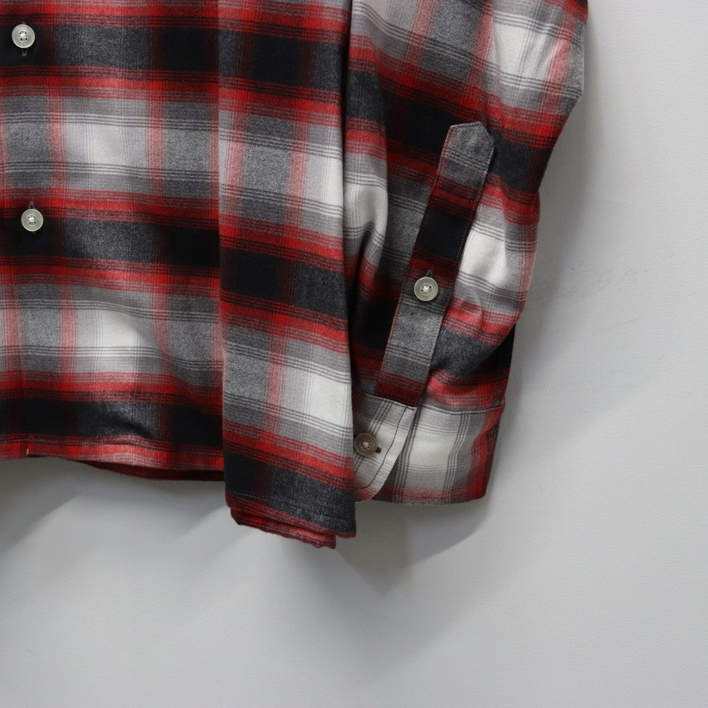 漸層格紋開領長袖襯衫（TYPE-2）#紅色 [25FW-WMS-OC06]