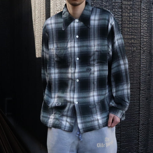 REMADE RAYON PLAID SHIRT AGED #D.GREEN×WHITE [BW261-RRPS]
