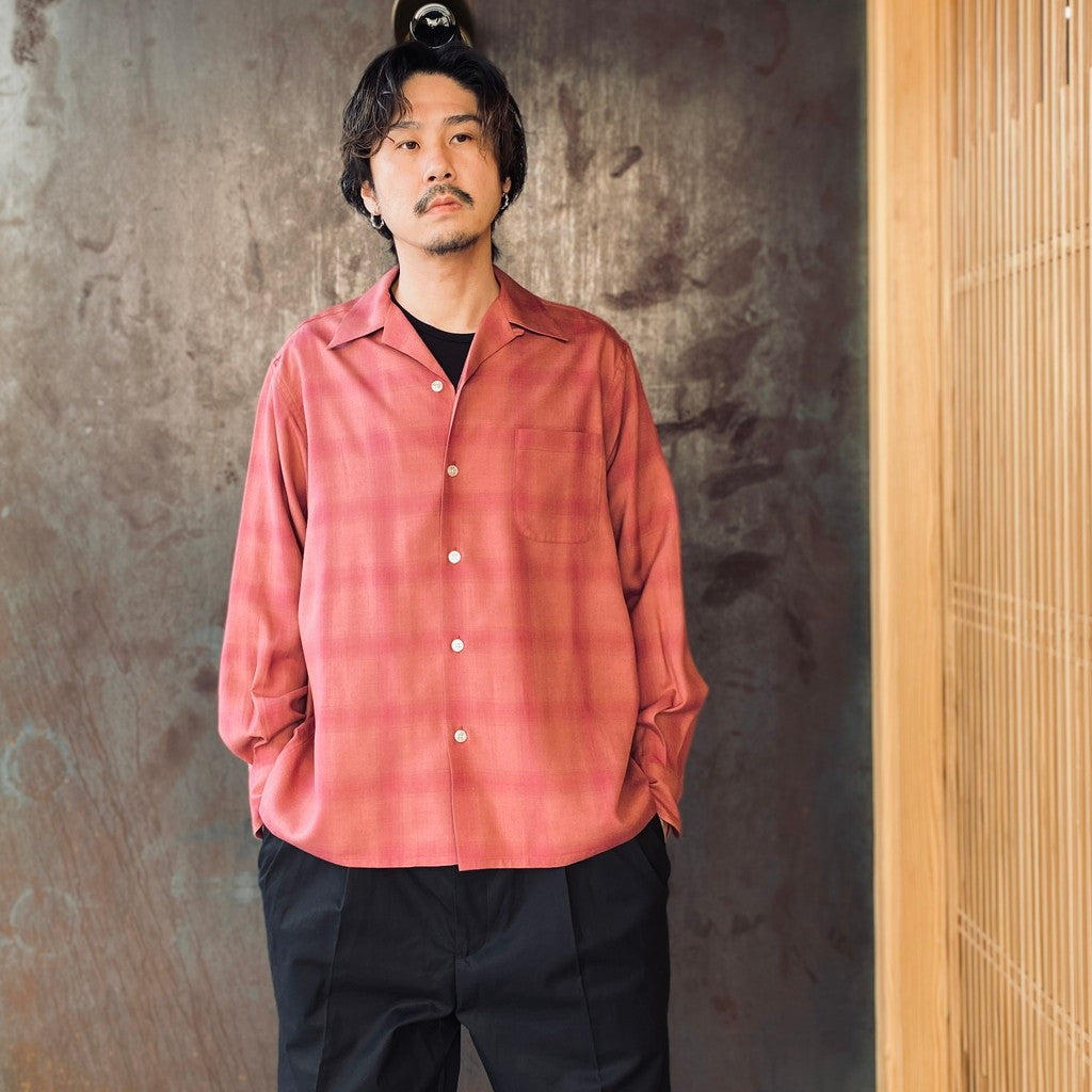 OMBRE CHECK OPEN COLLAR SHIRT L/S #PINK [26SSE-WMS-OC03]